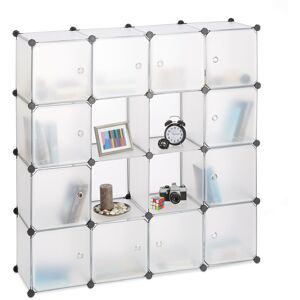 Plastic Modular Shelf, Expandable 16 Compartment Wardrobe System, diy, 127x127x31.5 cm, Transparent - Relaxdays