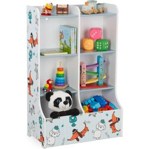 Relaxdays Children's Shelf, 8 Compartments, Storage Unit, Stable Material, HWD: 90 x 59 x 30 cm, Puppy Motif, Colourful, Engineered Wood