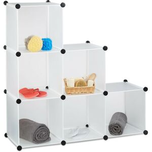 Storage Shelf Step Rack with 6 Compartments, Stacking Shelves as Closet or Room Divider, Open Bookcase, White - Relaxdays