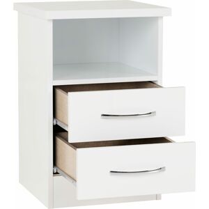 SECONIQUE Nevada 2 Drawer Bedside Cabinet Chest Side Table Storage Unit - White Gloss