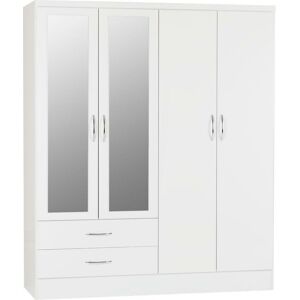 SECONIQUE Nevada 4 Door 2 Drawer Mirrored Wardrobe in White Gloss Finish