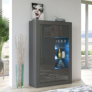 OLIVIA FURNITURE Sideboard 140cm Dark Grey Display Cabinet Modern Stand Gloss Doors