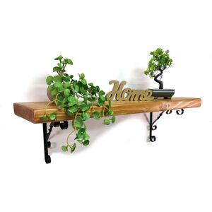 MODERIX Wooden Rustic Shelf with Bracket wo Black 140mm 6 inches Light Oak - Length 30cm