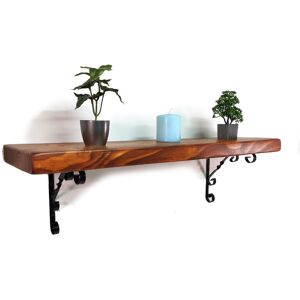 MODERIX Wooden Rustic Shelf with Bracket wo Black 140mm 6 inches Teak - Length 30cm