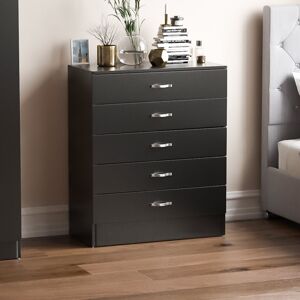 Home Discount (Black) Riano 5 Drawer Chest of Drawers Bedroom Storage Unit