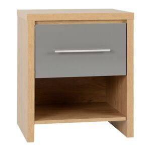 Seconique Seville 1 Drawer Bedside Cabinet Grey High Gloss/Light Oak Effect Veneer
