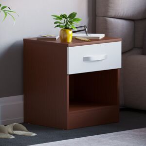 Home Discount (Walnut & White) Hulio 1 Drawer Bedside Cabinet Shelf Bed Table