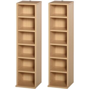 HOMCOM Set of 2 CD Media Display Shelf 6-Tier Tower Rack, Natural