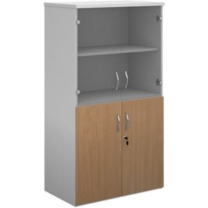 Duo combination unit with glass upper doors 1440mm high with 3 shelves - white with beech lower doors