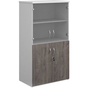 Duo combination unit with glass upper doors 1440mm high with 3 shelves - white with grey oak lower doors