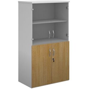 Duo combination unit with glass upper doors 1440mm high with 3 shelves - white with oak lower doors