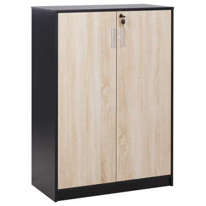 Beliani Storage Cabinet Light Wood with Black Particle Board Locker with 3 Shelves 2 Door Home Office Modern Material:Particle Board Size:40x117x80