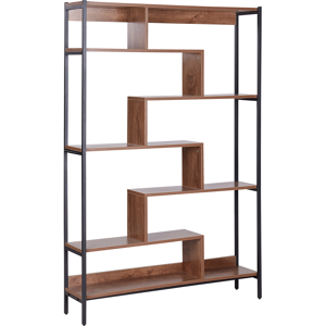 Beliani 6 Tier Bookcase Dark Wood Shelves Black Metal Steel Frame Open Back Storage Industrial Material:MDF Size:27x180x120