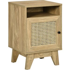 HOMCOM Bedside Cabinet with Rattan Detail, Side Table with Shelf & Cupboard, 39x35x60cm, Natural