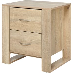 HOMCOM Bedside Cabinet with 2 Drawers: Modern Boxy Design, Elevated Base, Melamine Finish, Bedroom Storage, Oak Brown.