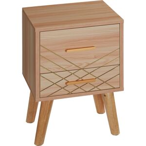 HOMCOM Scandinavian Bedside Cabinet with Drawers, Bedside Table with Wood Legs for Bedroom, Natural