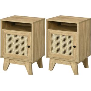 HOMCOM Bedside Cabinets: Rattan-Infused Duo with Shelving & Storage, Natural Charm