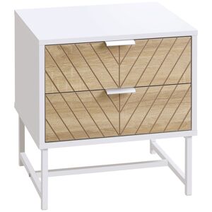 HOMCOM Contemporary Bedside Cabinet: White & Oak Nightstand with 2 Drawers, Metal Frame, Sofa Side Table