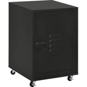 HOMCOM Rolling Bedside Cabinet: Industrial Style with Metal Door, Adjustable Shelf & Wheels for Bedroom Storage, Sleek Black