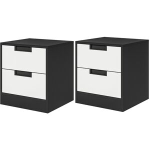 HOMCOM Set of 2 Bedside Cabinets with Dual Drawers, Modern Nightstands for Bedroom Storage, Living Room Accent Furniture, White and Black.