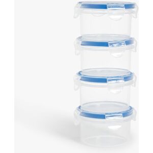 John Lewis ANYDAY Round Airtight Plastic Kitchen Storage Container, Set of 4, 80ml, Clear/Blue - Clear/Blue - Unisex