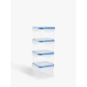 John Lewis ANYDAY Square Airtight Plastic Kitchen Storage Container, Set of 4, 80ml, Clear/Blue - Clear/Blue - Unisex