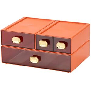 OSteed Plastic Drawers Storage Unit, Desk Tidy Organiser Drawers, Stackable A4 Paper Craft Storage Drawers, Desktop Letter Holder for Stationary Paper Tray Bathroom Dressing Table Bedroom, 4 Mixed Orange