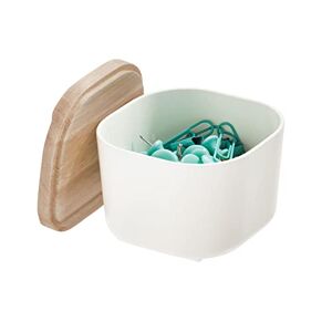 InterDesign iDesign Drawers Unit, Small Made of BPA-Free Recycled, Plastic Storage Box with Lid from Paulownia Wood, White, Polypropylene, Coconut, 7.1 x 9.1 x 9.1 cm
