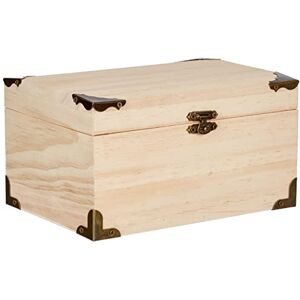 GLOREX Natural Wooden Treasure Chest, 18 x 12.5 x 10 cm