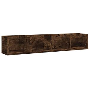 vidaXL CD Wall Shelf in Smoked Oak - Floating Engineered Wood Media Storage Rack with 4 Compartments for Living Room, Office, or Bedroom