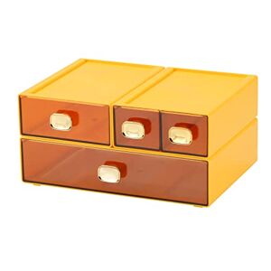 OSteed Plastic Drawers Storage Unit, Desk Tidy Organiser Drawers, Stackable A4 Paper Craft Storage Drawers, Desktop Letter Holder for Stationary Paper Tray Bathroom Dressing Table Bedroom, 4 Mixed Yellow