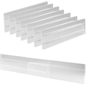 Mezzar Pack of 8 Drawer Dividers Organiser, Drawer Divider Adjustable Plastic Transparent Drawer Separators Organiser for Kitchen Storage Bedroom Chest of Drawers