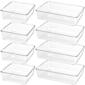 Giklux 8 Pcs Clear Kitchen Drawer Organiser Trays, 2-SIze Large Acrylic Desk Drawer Dividers Organisers for Cutlery, Cosmetics, Makeup, Utensils, Vanity, Dressing Table, Plastic Draw Storage Organiser