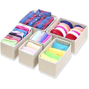 Simple Houseware Foldable Cloth Storage Box Closet Dresser Drawer Divider Organizer Basket Bins for Underwear Bras, Beige (Set of 6)
