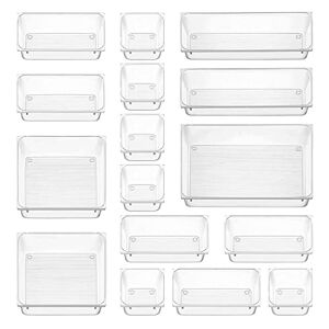 Lychico 16 Pcs Clear Plastic Drawer Organiser Trays for Versatile Storage, Customizable Layout, BPA-Free and Durable, for Makeup, Bedroom, Office, Kitchen