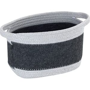 WENKO Felt basket Bea M, storage basket with two white handles, made of recycled polyester felt in dark grey contrasted with white braiding design, 80% polyester/20% cotton, 5 litres, 24 x 16 x 16 cm