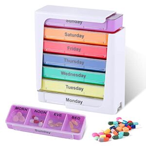 SUWIWKKOA Pill Box 7 Days Pill Organiser 7 Day Pill Box Organiser Pill Boxes 7 Day Portable Storage Box Weekly Organizer to Hold Vitamins with Braille Portable Plastic Storage Boxes Organizers