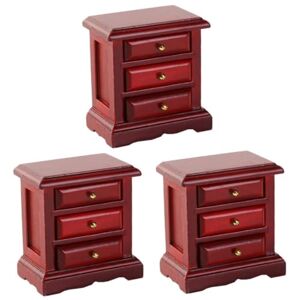 Vaguelly 3 Pcs Dollhouse Chest of Drawers Dollhouse Mini Bedside Table Wood Night Stand Bedroom Furniture Micro Toys Miniture House Furniture Dollhouse Night Stand Red Wooden Doll House