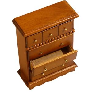 JOINPAYA Dollhouse Miniature Furniture Wooden Bedside Cabinet Model Mini Nightstand Drawer Dresser for Dollhouse Bedroom Decor