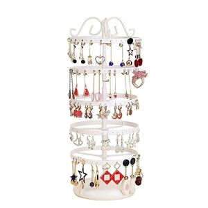 Yfenglhiry 5 Tiers Rotating Earring Holder Hanger Necklace Bracelet Jewelry Display Stand 220 Holes Earring Storage Stand Organizer Wooden Jewelry Display Rack with 20 Hooks
