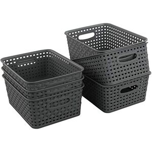 Dehouse 6-Pack Gray Plastic Storage Basket, Small Weave Basket