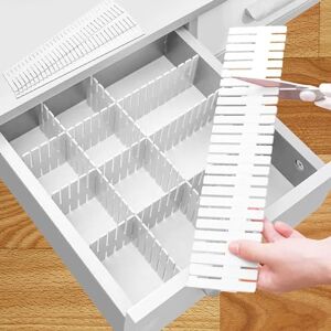 GIAK 16 PCS Drawer Dividers Adjustable Drawer Organizer White Drawer Organiser 32 x 7 cm DIY Cut at Will for Socks, Underwear, Makeup, Kitchen, Bedroom, Dresser