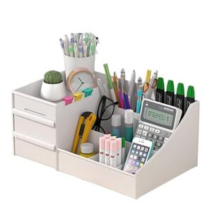 Uwenkjie Cosmetics storage box Desktop storage box Office multi-function storage rack, stationery storage box with drawer, for dressing table, bedroom, bathroom, white