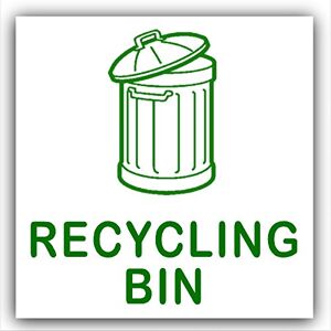 Platinum Place 1 x Recycling Bin-with BIN Image-Self Adhesive Sticker-Recycle Sign-Green on White Waste Environment Label