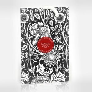 The Master Herbalist SANDALWOOD Scented Wardrobe Freshener Sachet in a WILLIAM MORRIS Design in BLACK