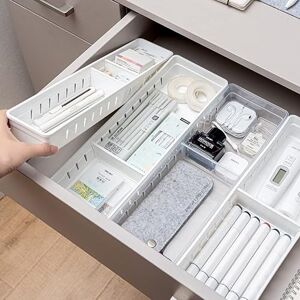 YiMiLiu Desk Drawer Organisers with 2-Size Plastic Makeup Drawer Organiser Storage, Cutlery Utensil Drawer Dividers Cupboard Fridge Organiser for Kitchen Bedroom Office (white)