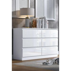 FWStyle 6 Drawer High Gloss White Chest Of Drawers - Stora