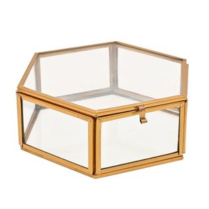 Hestia Hexagon Glass Trinket Box with Hinged Lid and Gold Edges