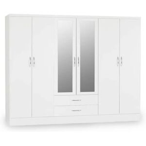 Seconique Nevada White High Gloss 6 Door 2 Drawer Mirrored Wardrobe