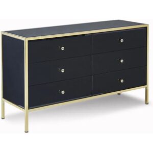 Birlea Furniture & Beds Birlea Fenwick Black Glass and Gold 6 Drawer Chest of Drawers Assembled